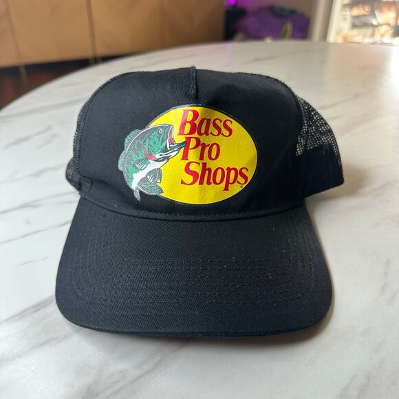 Bass Pro Shop Hat Cap Black Trucker Snapback Adjustable Outdoor Fisherman - Picture 1 of 7